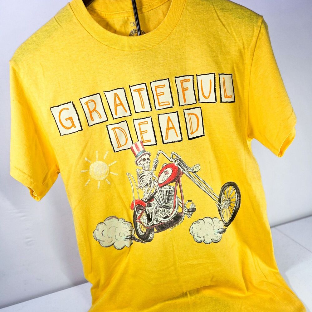 Grateful Dead Skeleton Motorcycle Graphic T-Shirt Yellow Men’s Small New